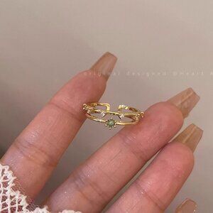 Women’s Minimalist Gold Plated Double Adjustable Ring Gemstone & Cubic Zirconia